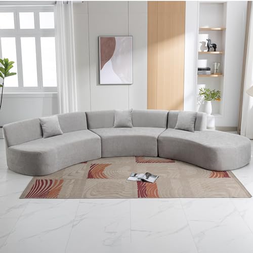 136.6" Stylish Curved Sofa Sectional Sofa Chenille Fabric Sofa Couch with Three Throw Pillows for Living Room, Grey Living Room Sectionals, Home & Kitchen Furniture