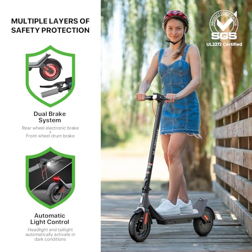 MEGAWHEELS Electric Scooter,350W Electric Scooter for Adults,10in Pneumatic Tires,10.2AH Battery,19 Miles Range,15.5 mph Speed,E Scooter Smart APP Control for Commuting, Short Travel UL2272