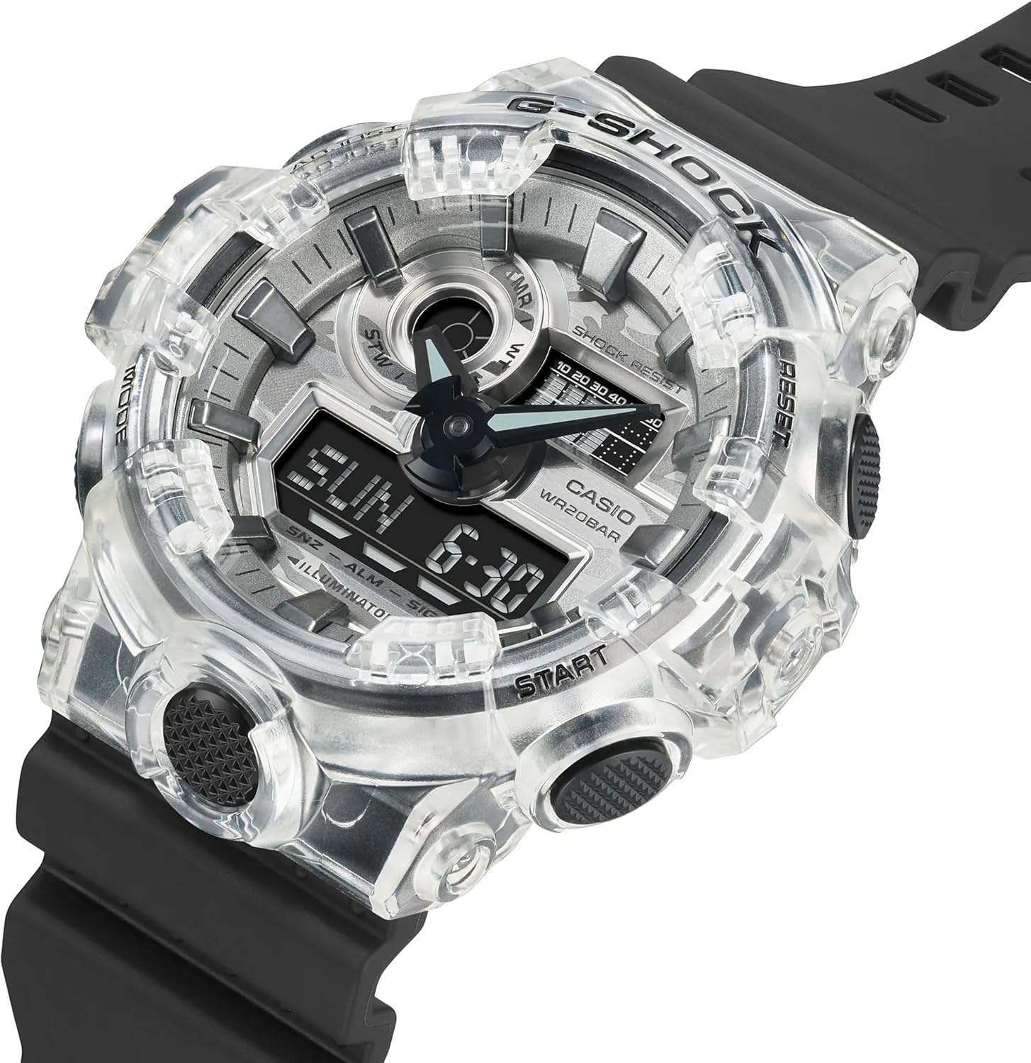 Casio Men's Watch G-shock Digital Analog Camouflage Resin Band, White/Black, strap