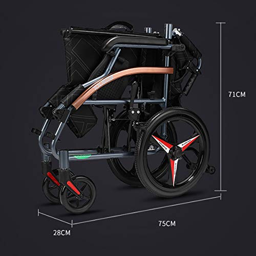 Super-light Magnesium Alloy Self-Propelled Transport Wheelchair with Dual Brake, 18” Seat, 26lbs