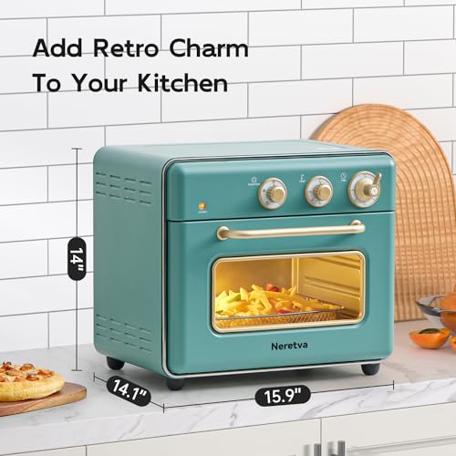 Neretva Air Fryer Toaster Oven Large 21 QT, 5 In 1 Countertop Oven, Fit 8" Pizza Convection Air Fryers Oven for Family, Include 6 Accessories & Cookbook, Stainless Steel, ETL Certified, Vintage Green