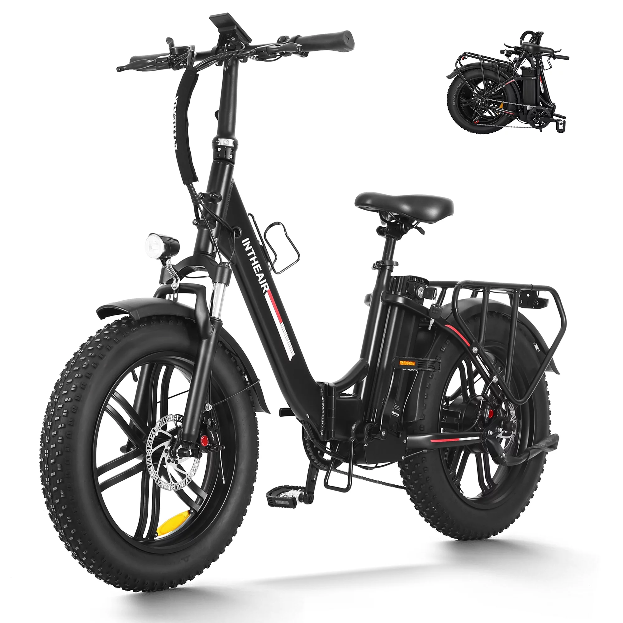 INTHEAIR Ranger Electric Bike, Adults Foldable Ebike for Adults 20 x 4.0 Fat Tire Step Thru Electric Bicycle with 750W Motor, 48V 13AH-Black