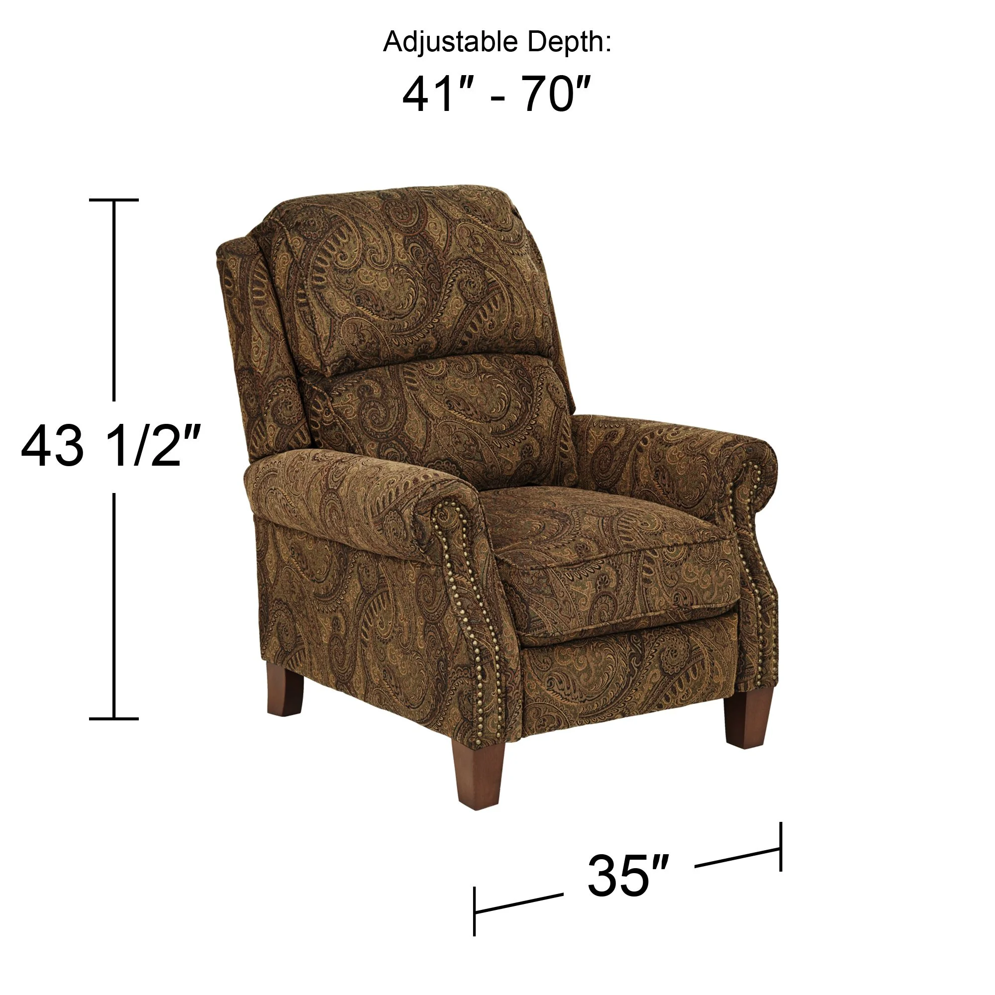 Kensington Hill Beaumont Warm Brown Paisley Patterned Fabric Recliner Chair Comfortable Push Manual Reclining Footrest for Bedroom Living Room Reading