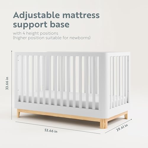 Storkcraft Santos 3-in-1 Convertible Crib (White with Natural) – GREENGUARD Gold Certified, Fits Standard Crib Mattress, Converts to Toddler Bed, Modern Style, Rounded Designer Details