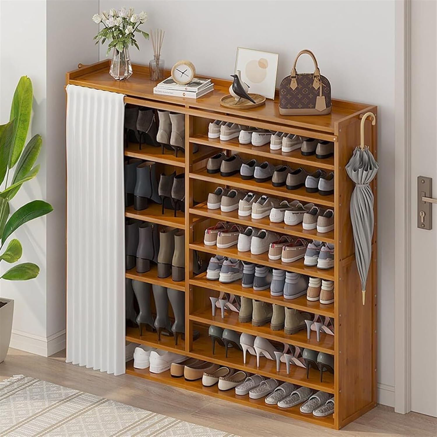 9-Tier Shoes Storage Cabinet, 43-47 Pairs Hallway Slim Shoe Cabinets, with Dust Cover Bamboo Racks for Storage, for Entrance Hall, Living Room, Warehouse