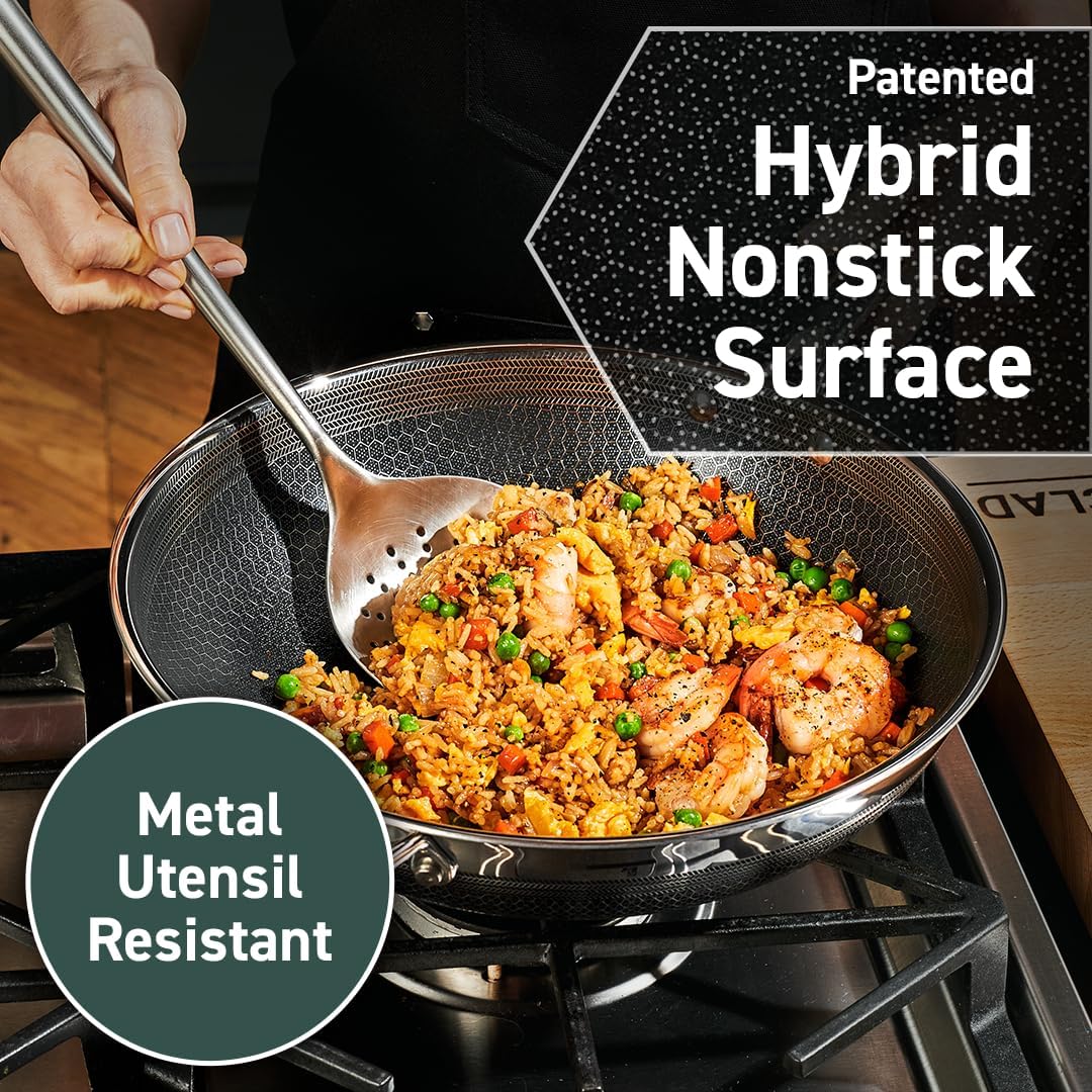 HexClad 13 Piece Hybrid Stainless Steel Cookware Set - 6 Piece Frying Pan Set, 6 Piece Pot Set, 12 Inch Wok, Dishwashing and Oven Safe, Induction Ready, Stay Cool, Non-Stick, Easy to Clean