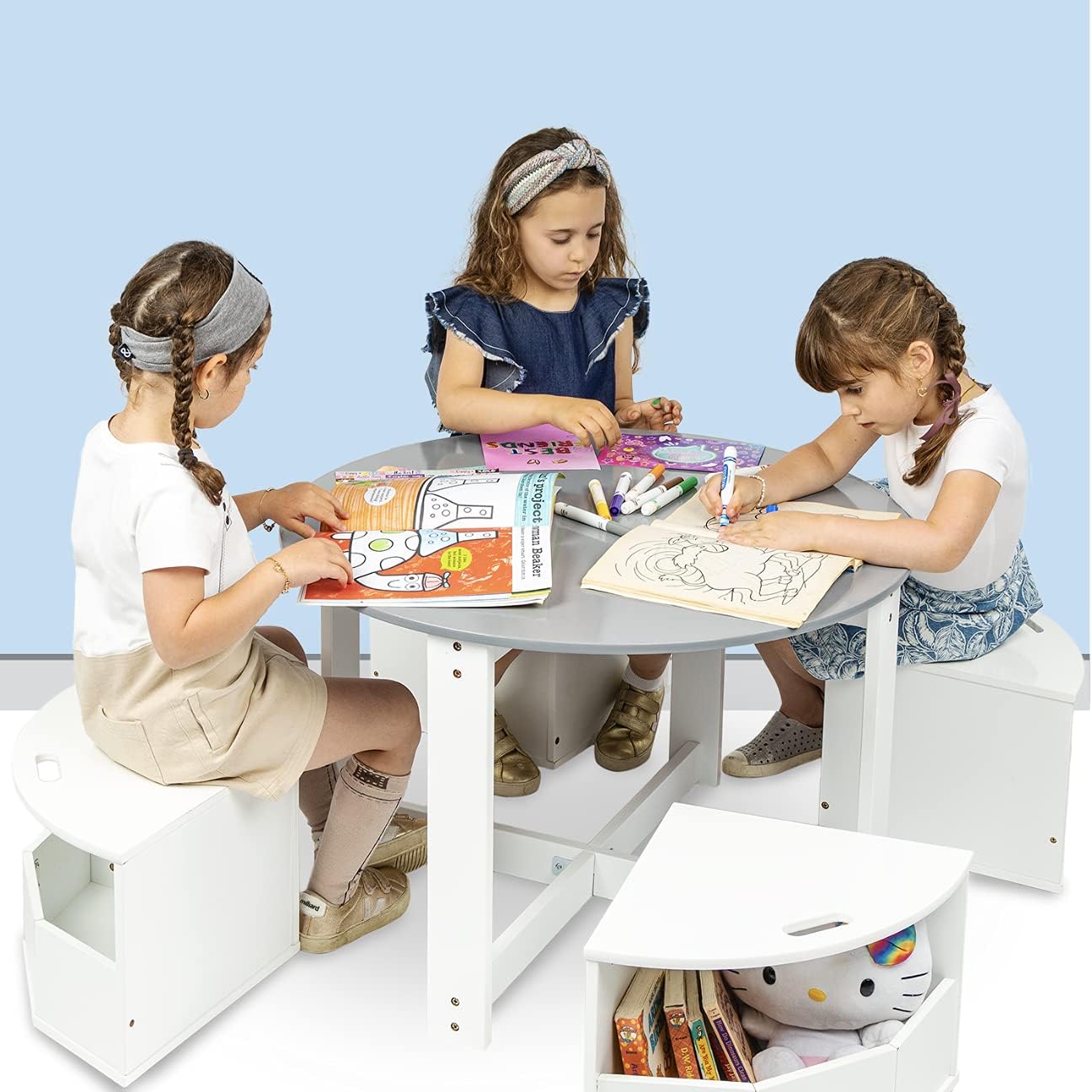 Milliard Kids Table and Chair Set- Activity Play Table for Toddlers-Round Nesting Design with 4 Storage Stools