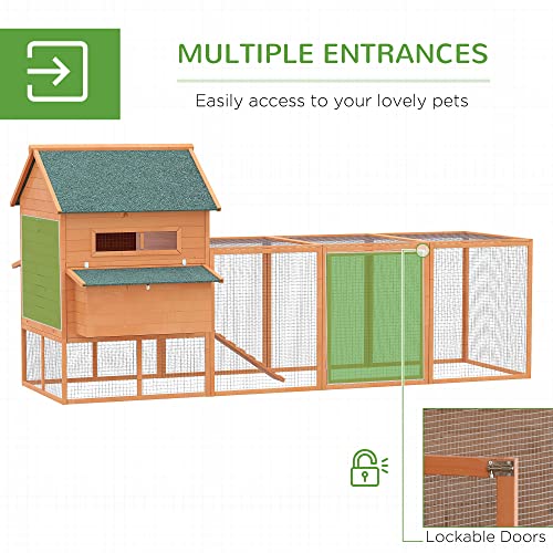 PawHut 137" Chicken Coop for 8-10 Chickens, Large Chicken House, Wooden Poultry Hen Cage with Nesting Box and Run for Backyard, Gray