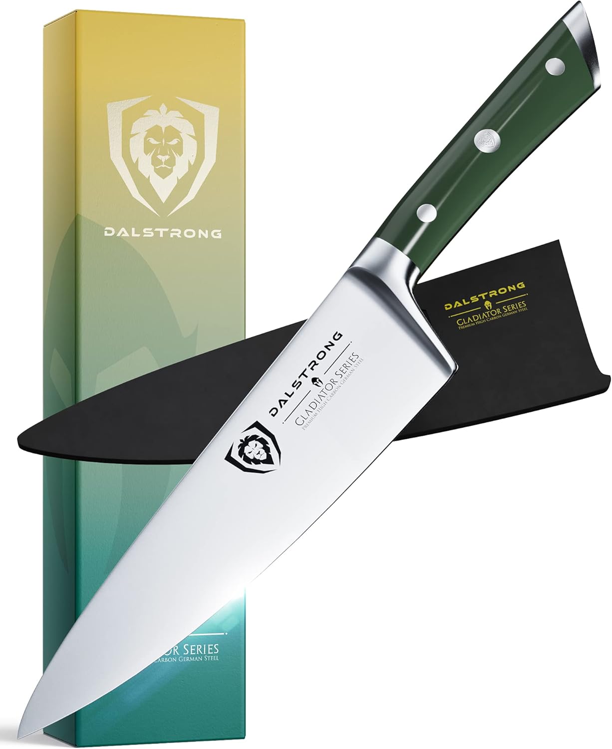DALSTRONG Chef Knife - 8 inch - Gladiator Series - Forged ThyssenKrupp High Carbon German Steel - Razor Sharp Kitchen Knife - Full Tang - Blue ABS Handle - Sheath Included - NSF Certified