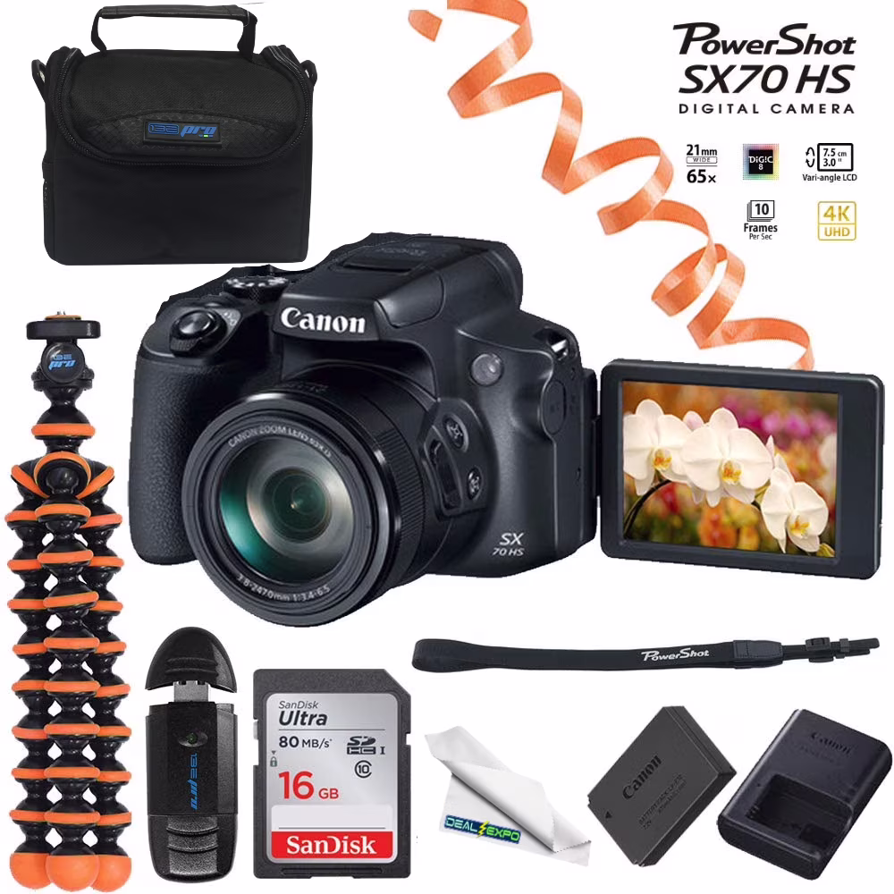 Canon PowerShot SX70 HS 65x Optical Zoom Digital Camera + 16 GB Buzz-Photo Bundle
