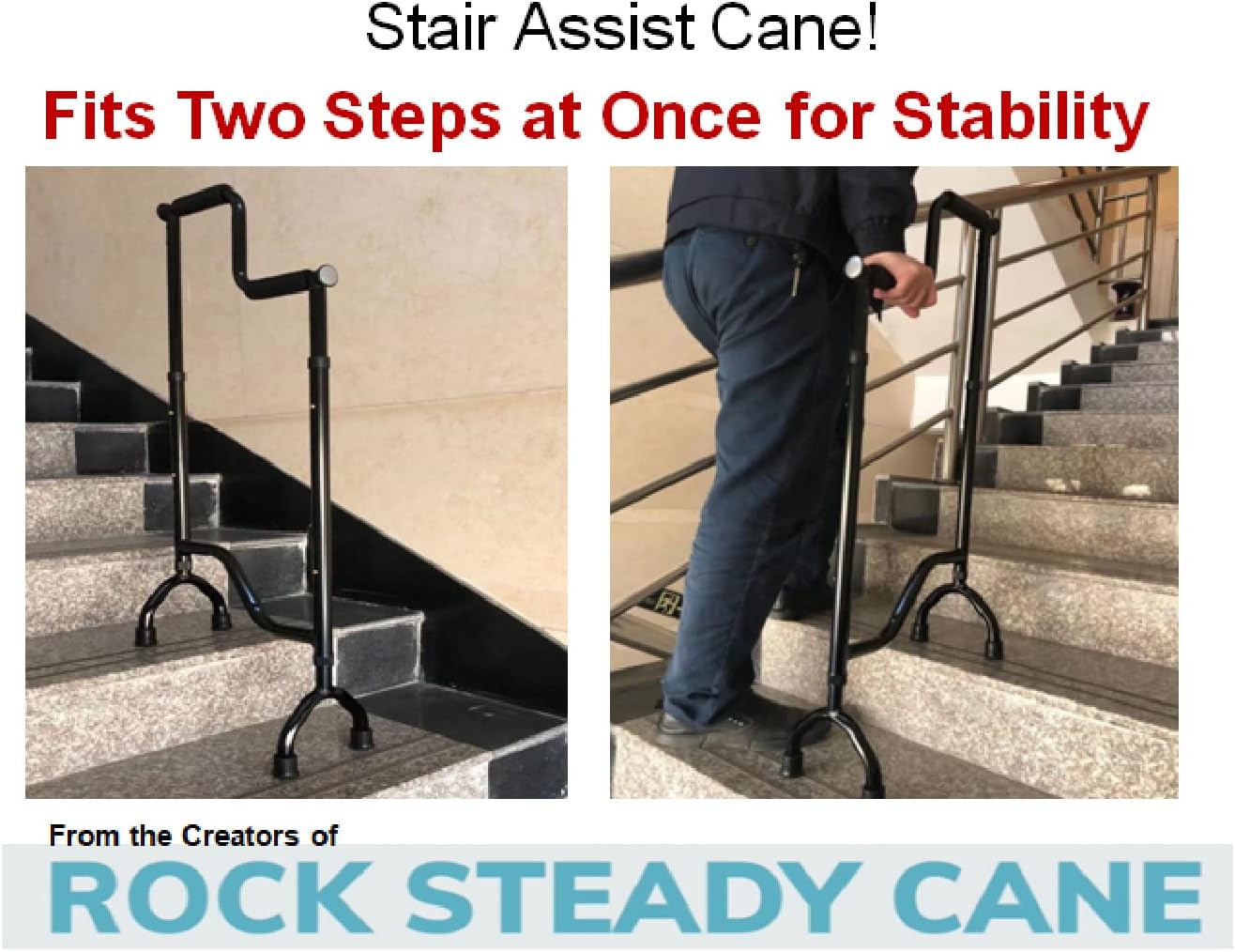 Rock Steady Cane – New Stair Climbing Assist Cane Lets You Walk Up and Down Stairs Easily with Less Pain. Perfect Step Helper for Those with Sore Hips and Knees