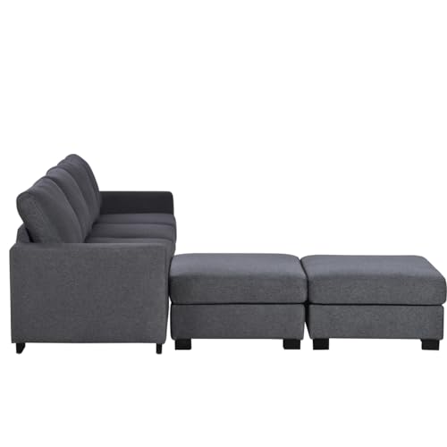 TRIPLE TREE Large U-Shaped Sectional Sofa Couch Sets with Removable Ottomans for Living Room, 131" Polyester Upholstered Couch, Modern 6 Seater Sofa Couches for Apartment Office, Gray