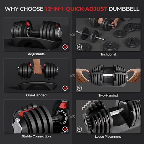 Yaheetech Adjustable Dumbbell Set 28/40/52.5/90LBS Adjustable Dumbbells Fast Adjust Dumbbell Weight Set with Anti-Slip Handle and Tray for Men/Women Home Gym Strength Training Equipment Single/Pair