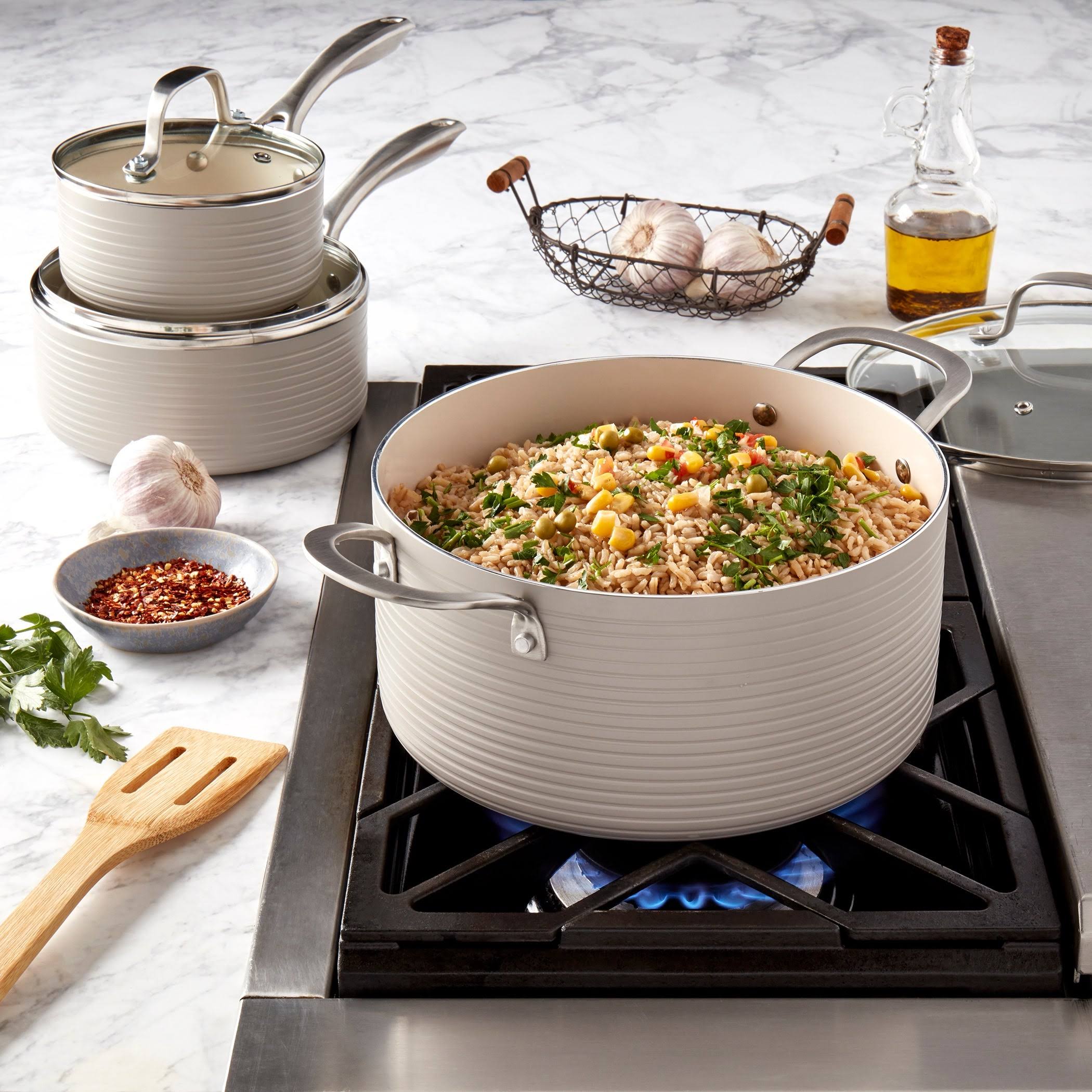 Denmark Monaco 10-Piece Fog Aluminum Non-Stick Cookware Set, Gray