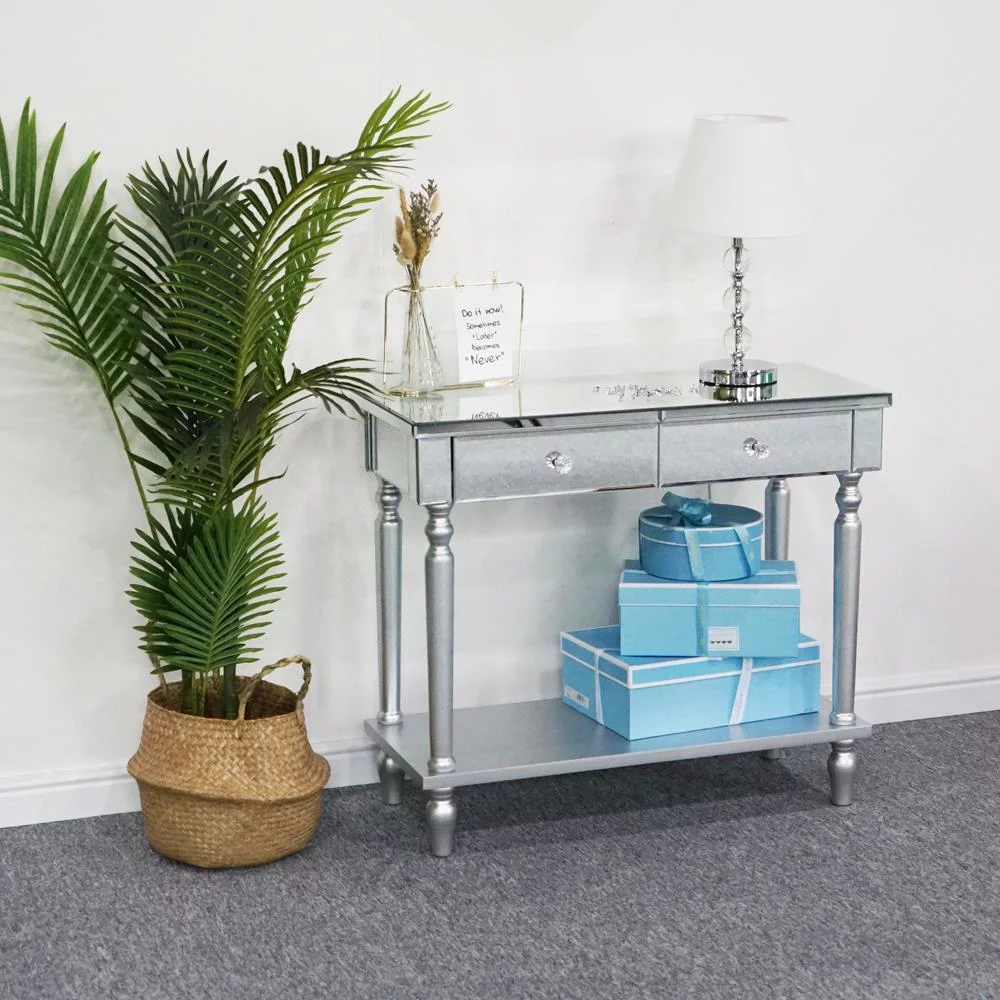 Zimtown Mirrored Sofa Table with Shelf,Vintage Console Side Table for Living Room Bedroom Entryway Study Hallway,Easy Assembly