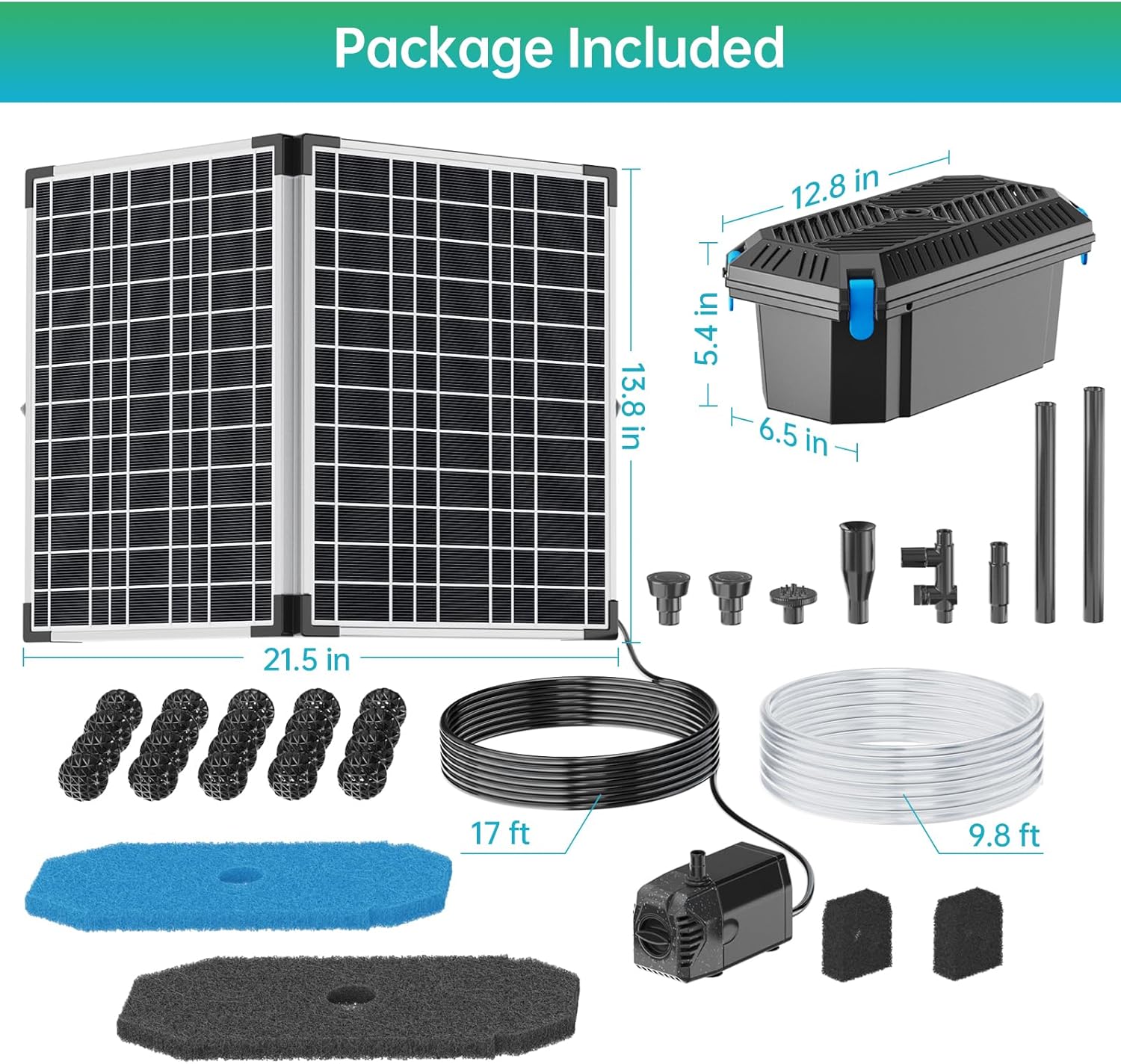 Antfraer Solar Pond Filter with Water Pump, 35W Solar Water Pump with Pond Filter Kit, Solar Pond Filter Box, 6.6FT Clear Tubing for Outdoor Pond Garden Fountain Waterfall Water Feature