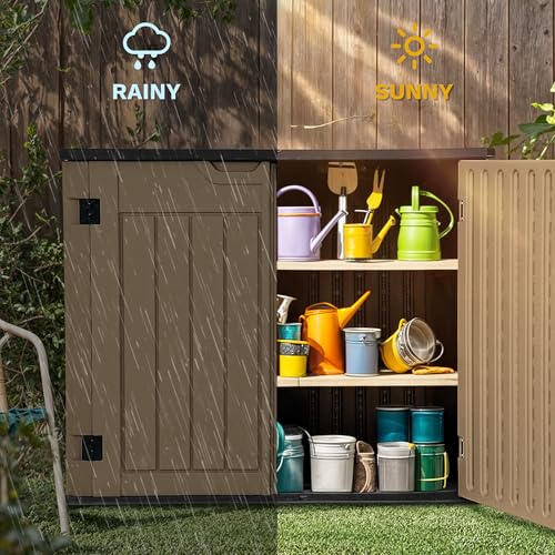 DWVO Outdoor Weather-Resistant Horizontal Storage Shed, 35 Cu Ft Capacity, Lockable and Waterproof, Suitable for Storing Garden Tools, Light Gray