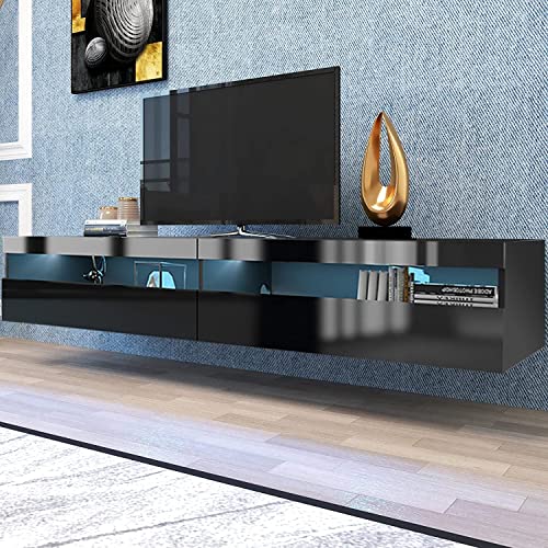 Floating TV Stand,70" Floating Entertainment Center High Glossy with LED Lights,Floating TV Stand Up to 80 Inch TVS,Wall Mounted TV Stand Media Console for 55+ inch TV,APP Control