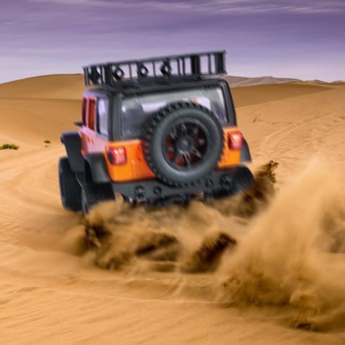 RC Jeep 1/12 Off-Road Climbing Car 4x4 RC Rock Crawler RC Truck 390 Motor LED Lights RC Crawler MN128 with Metal Drive Shaft & Two 1200mAh Battery (Orange)
