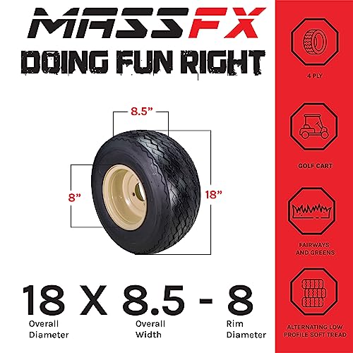 18x8.50-8 OEM Golf Cart Wheels and Golf Cart Tires Combo - Set of 4 (18x8.5-8, Beige)