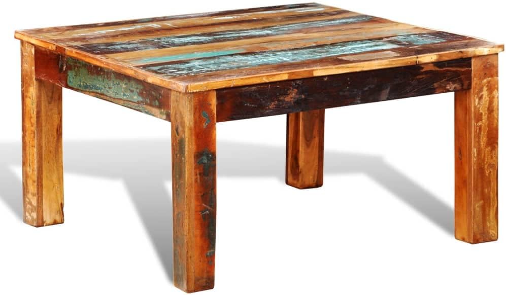 Rustic Coffee Table Square Simple Accent Central Table Polished Multi-Color Cocktail Table for Living Room, Bedroom, Office Reclaimed Wood Distressed Brown