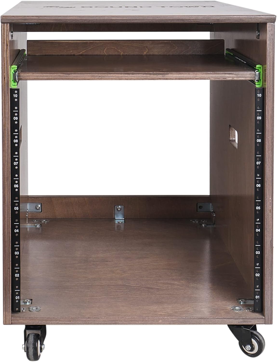 Sound Town 12U DIY Slanted Studio Rack with 12U Rack Space, Extra 2U Drawer, Plywood, Rubber Feet, Casters, Weathered Gray (SDRK-12TBD2)
