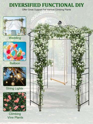 9.5FT Birdcage Shape Garden Arch, Kalolary Pergola Plant Climbing Trellis Arbor Heavy Duty Wedding Arbor Metal Gazebo Garden Arch for Outdoor Arbor Climbing Plants Backyard Patio Wedding Ceremony