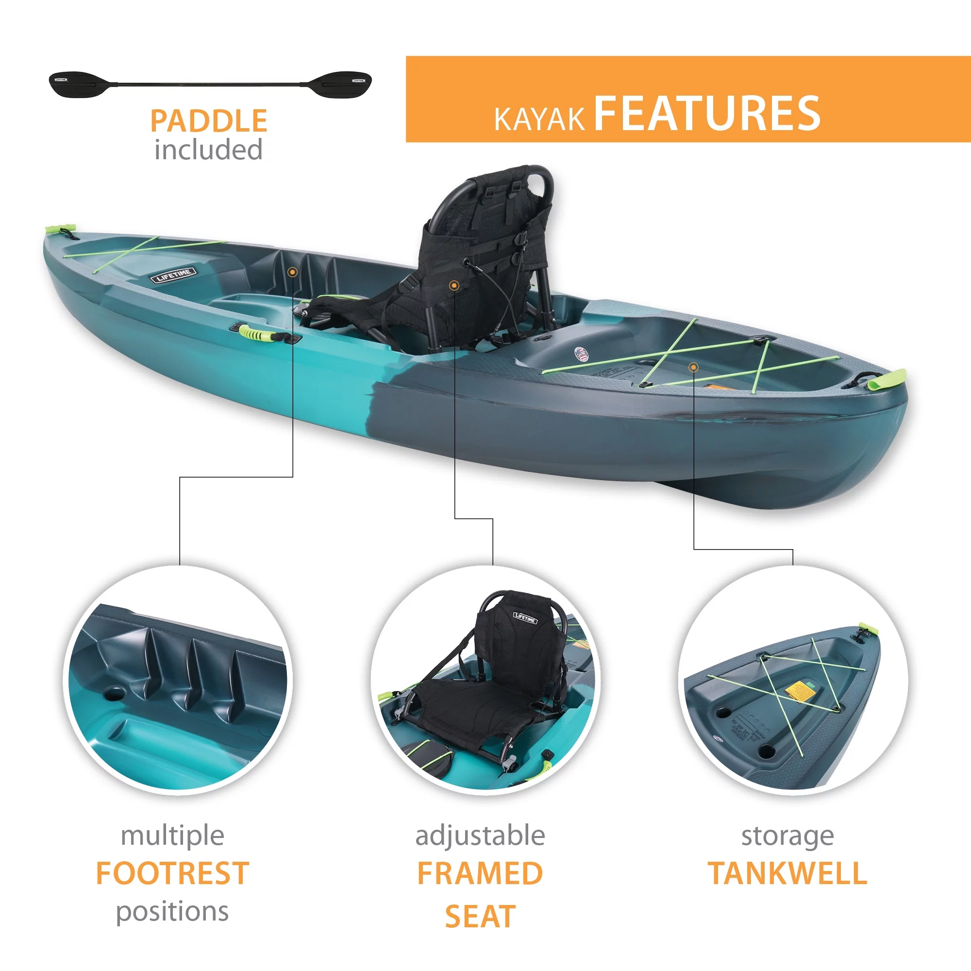 Lifetime Tahoma Pro 10 ft Sit-on-Top Kayak, Aurora Fusion Blue *WP (91152)