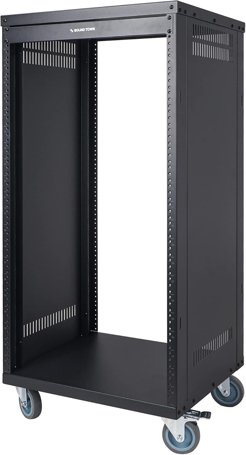 Sound Town 30U Universal Steel Rack, w/ 3 Locking Casters, Vented Side Panels for Audio Video, Server and Network Equipment (STRK-M30U)