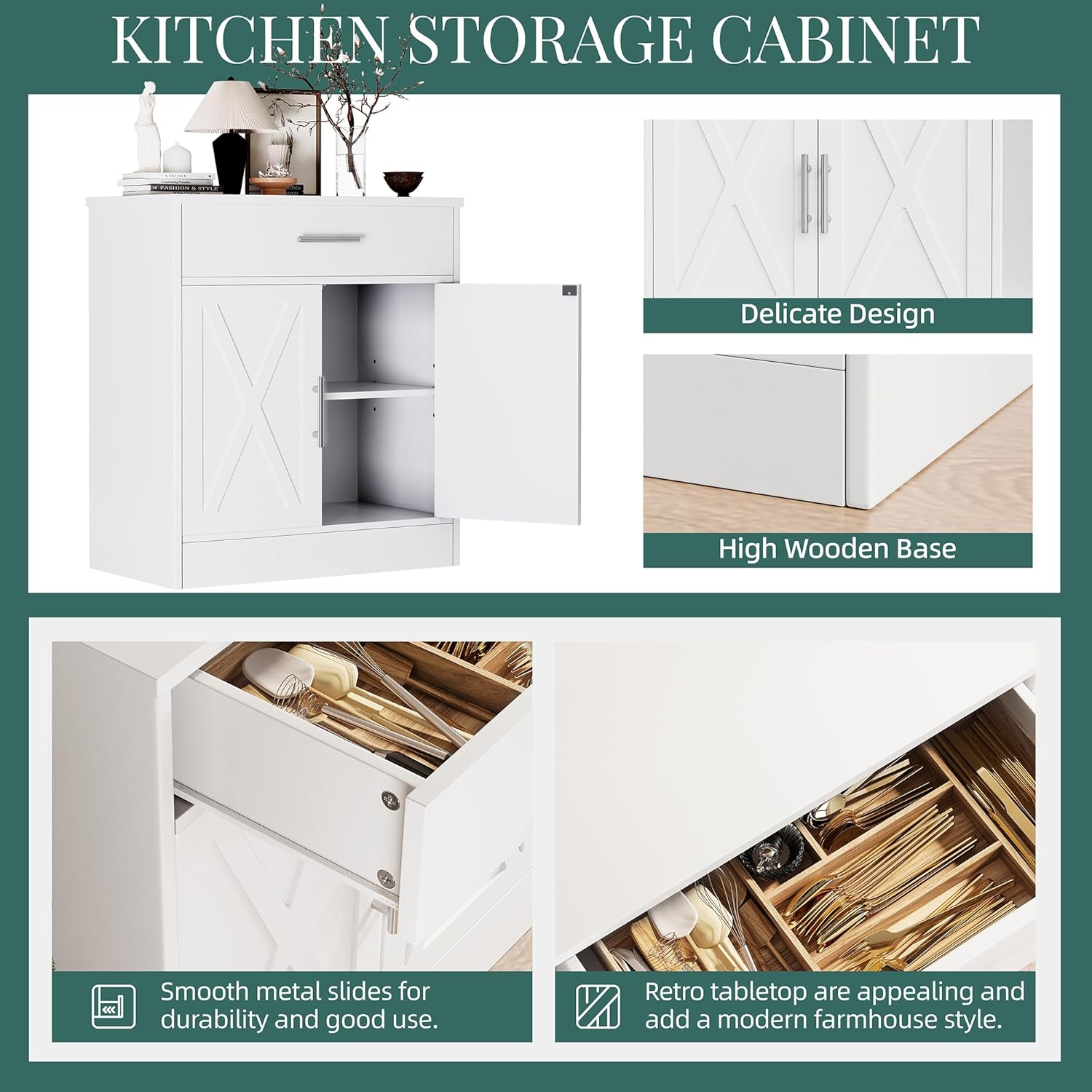 Shintenchi Modern Farmhouse Sideboard Buffet Cabinet with Storage with 2 Doors, Barn Doors Buffet Cabinet with Storage, Wood Coffee Bar Cabinet for Kitchen, Living Room,Ivory White