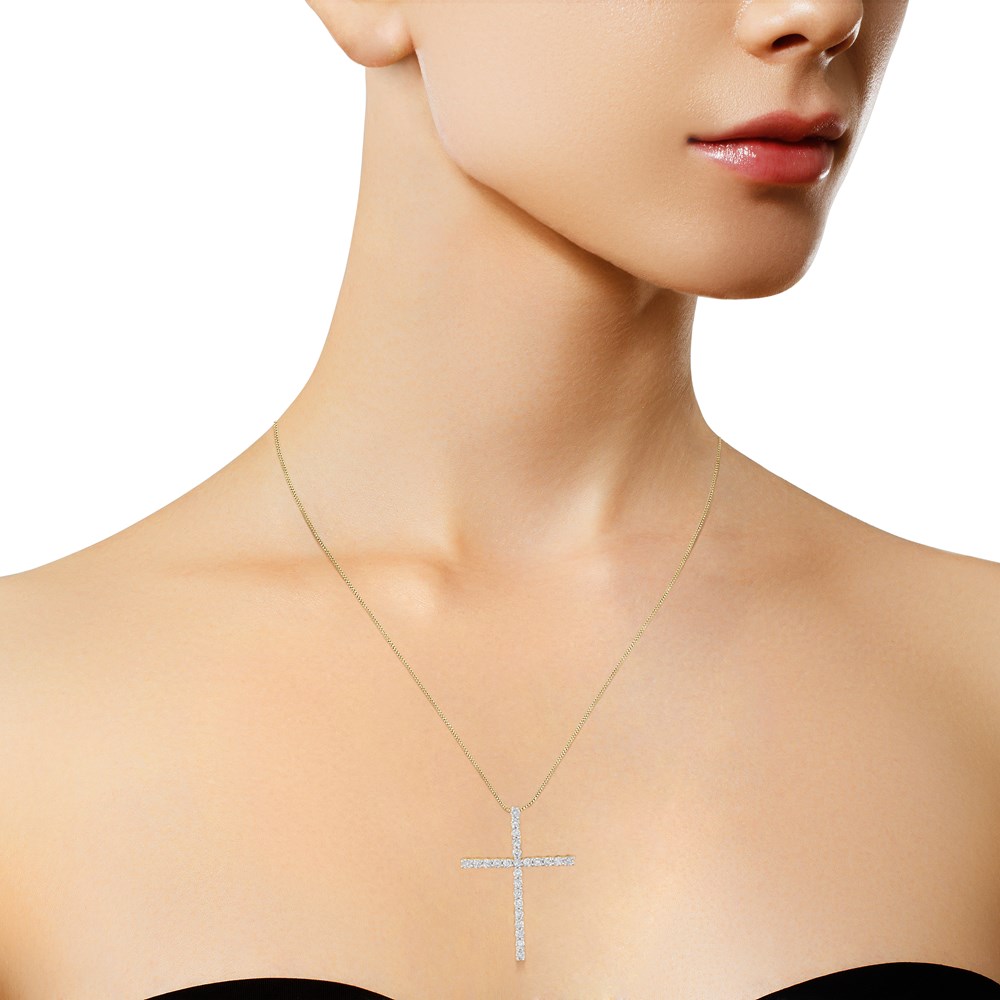 Sterling Silver 3ct TDW Diamond Cross Pendant Necklace (J-K, I2-I3)