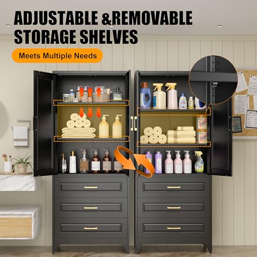 71" Tall Metal Storage Cabinet, Kitchen Pantry Storage Cabinets with Doors and 4 Shelves, White Pantry Cabinet, Utility Kitchen Cupboard, Large Steel Cabinets for Dining Room, Office, Living Room