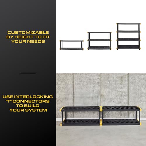 CX Black & Yellow®, 5-Tier Heavy Duty Plastic Storage Shelving Unit, 200lbs/shelf (72”H x 48”W x 20”D), for Indoor/Outdoor Organization, Modular Rack