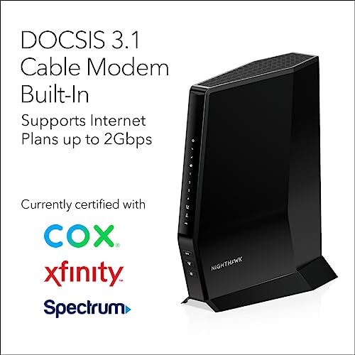 NETGEAR Nighthawk Modem Router Combo (CAX30) DOCSIS 3.1 Cable Modem and WiFi 6 Router - AX2700 6.0 Gbps - Compatible with Xfinity, Spectrum, Cox, and More - Gigabit Wireless Internet