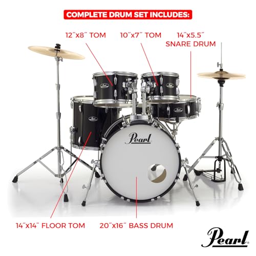 Pearl Roadshow Drum Set 4-Piece Complete Kit with Cymbals and Stands, Charcoal Metallic (RS584C/C706)