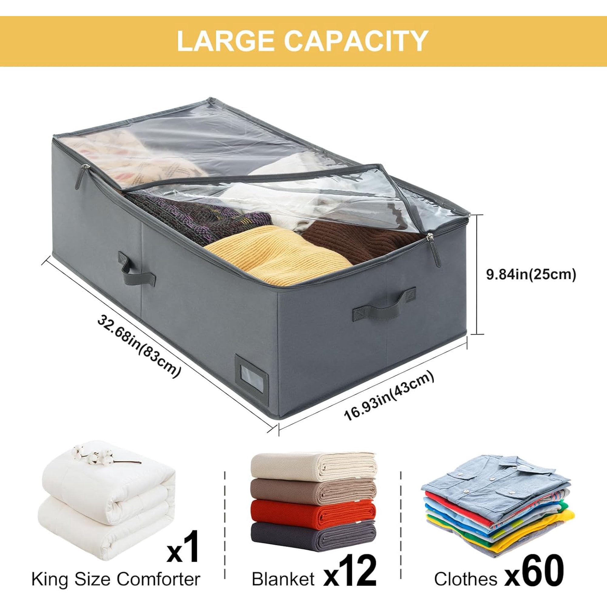 4-Inch Under Bed Storage Containers (3-Pack) | Sturdy Sidewalls | Clear Cover &amp; Label Holder | Underbed Organizer for Crib/Couch | Stores Clothing/Blankets/Wrapping Paper/Toys