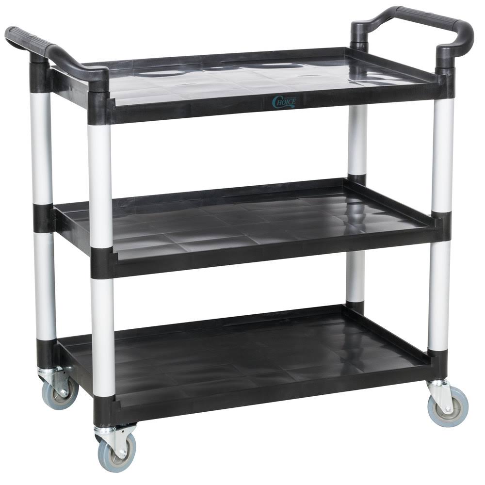 Choice Black Utility / Bussing Cart with Three Shelves - 42x22 x 20x22