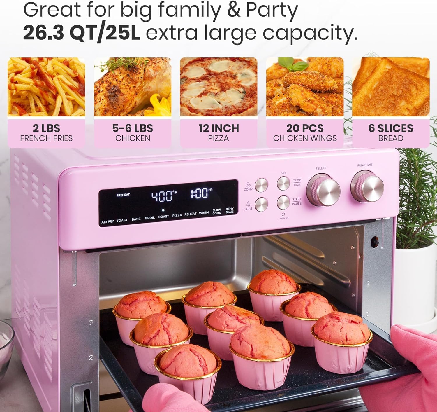 Air Fryer Toaster Oven, 10-in-1 Convection Ovens and VAL Board Cutting Board, Pink Color