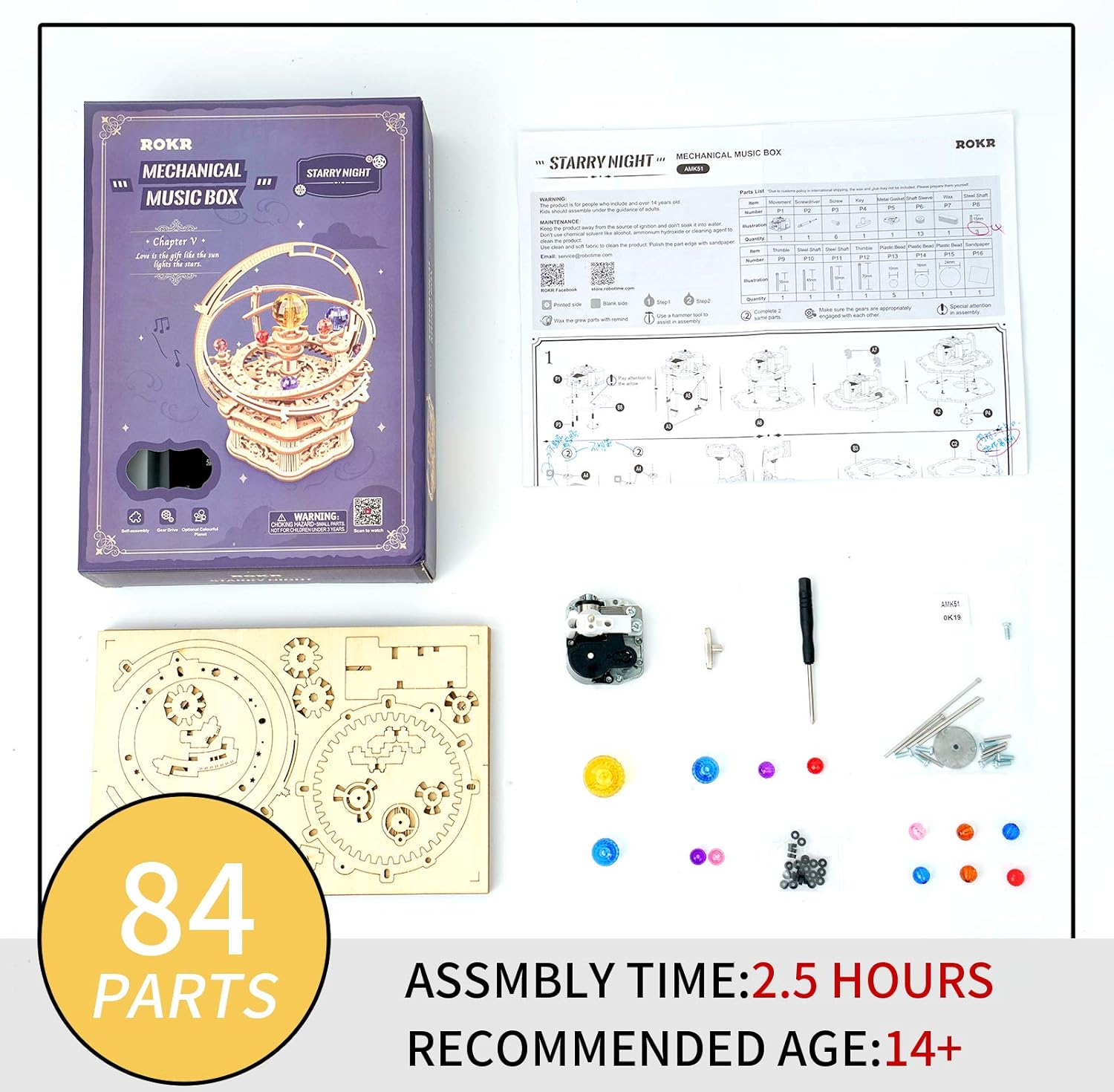 ROKR 3D Wooden Puzzles Model Building Kits Mechanical Music Box Kits Creative Gift for Kids on Birthday/Christmas Day