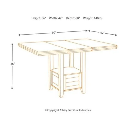 haddigan traditional rectangular 36" counter height dining extension table, dark brown