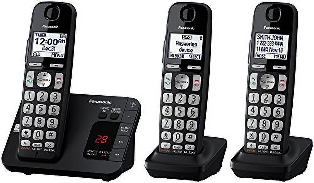 Panasonic DECT 6.0 Expandable Cordless Phone System with Answering Machine and Call Blocking - 3 Handsets - KX-TGE433B (Black)
