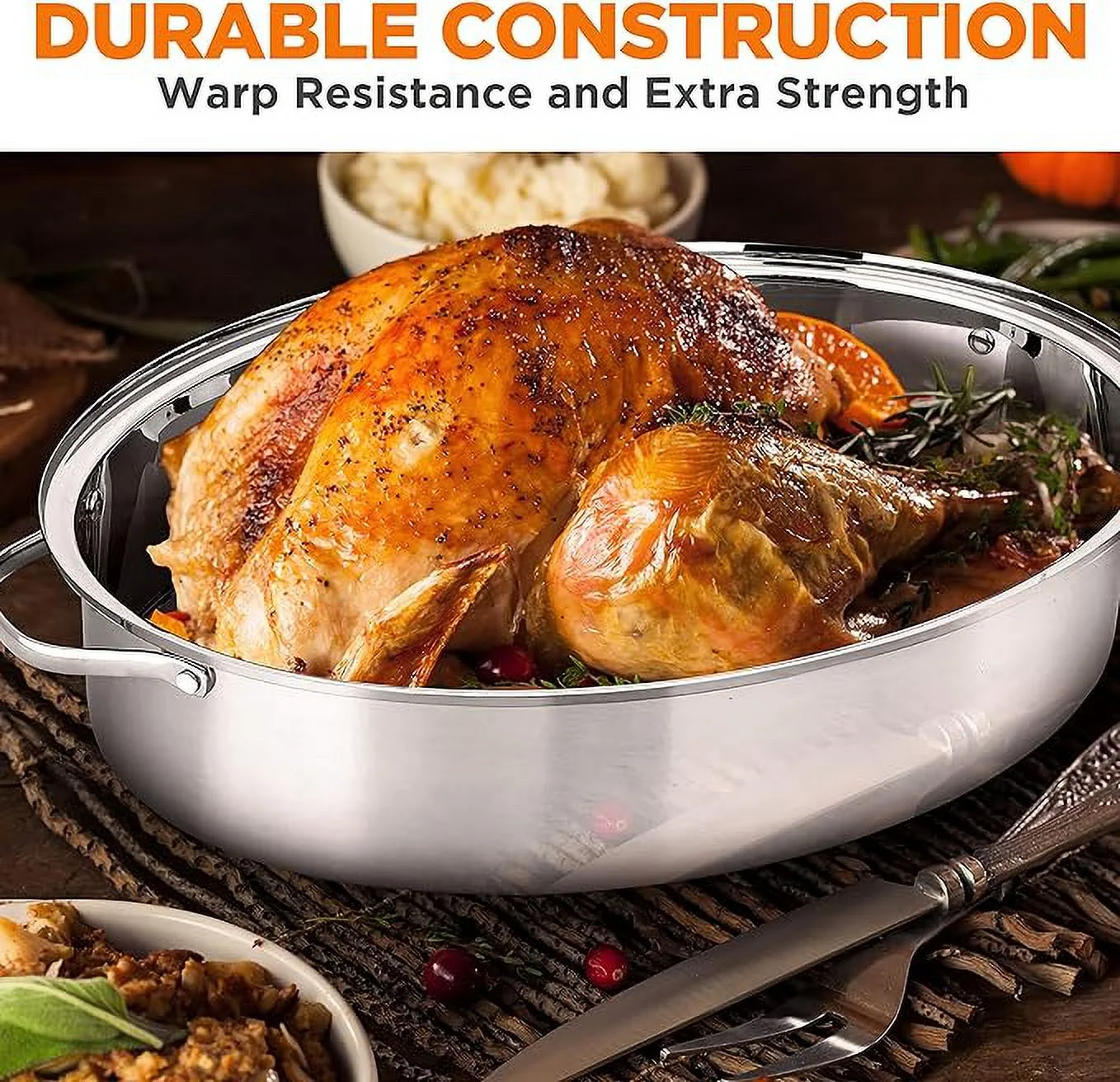 Open Box NutriChef Oval Roasting Pan Roaster Polished Rack NCOAVL99 - STAINLESS STEEL