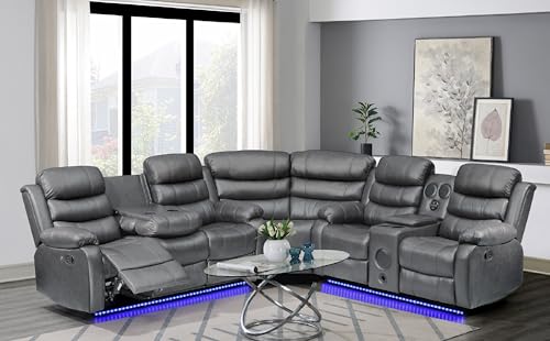 Johnson Power Recliner Sectional Sofa, Brown