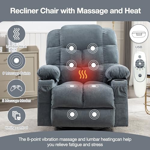 Recliner Chair Electric Recliner Chairs Home Theater Seating with Lumbar Support Glider Recliner Nursery Chair with Cup Holders Fabric Massage Chair Recliner with Heat (Brown)