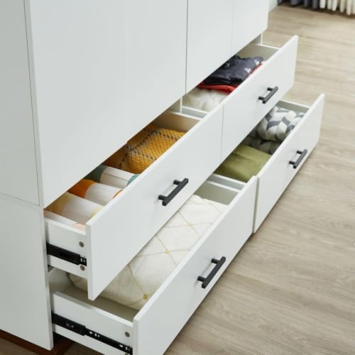 Wood Armoire Wardrobe Closet with 4 Doors, 2 Hanging Rods, 2 Drawers, Bedroom Armoire Organization with Mirror & Clothes Storage Cabinet Shelving 63" W x 20.4" D x 70.8 "H White