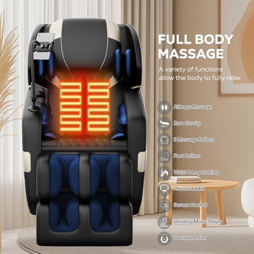 Massage Chair Full Body, Zero Gravity Massage Chair with Auto Modes, Airbag Massage, 6 Fix Point Rollers, Foot Massage, Heating, Touch Screen Controller, Gray Home Relaxation Recliner with Massage
