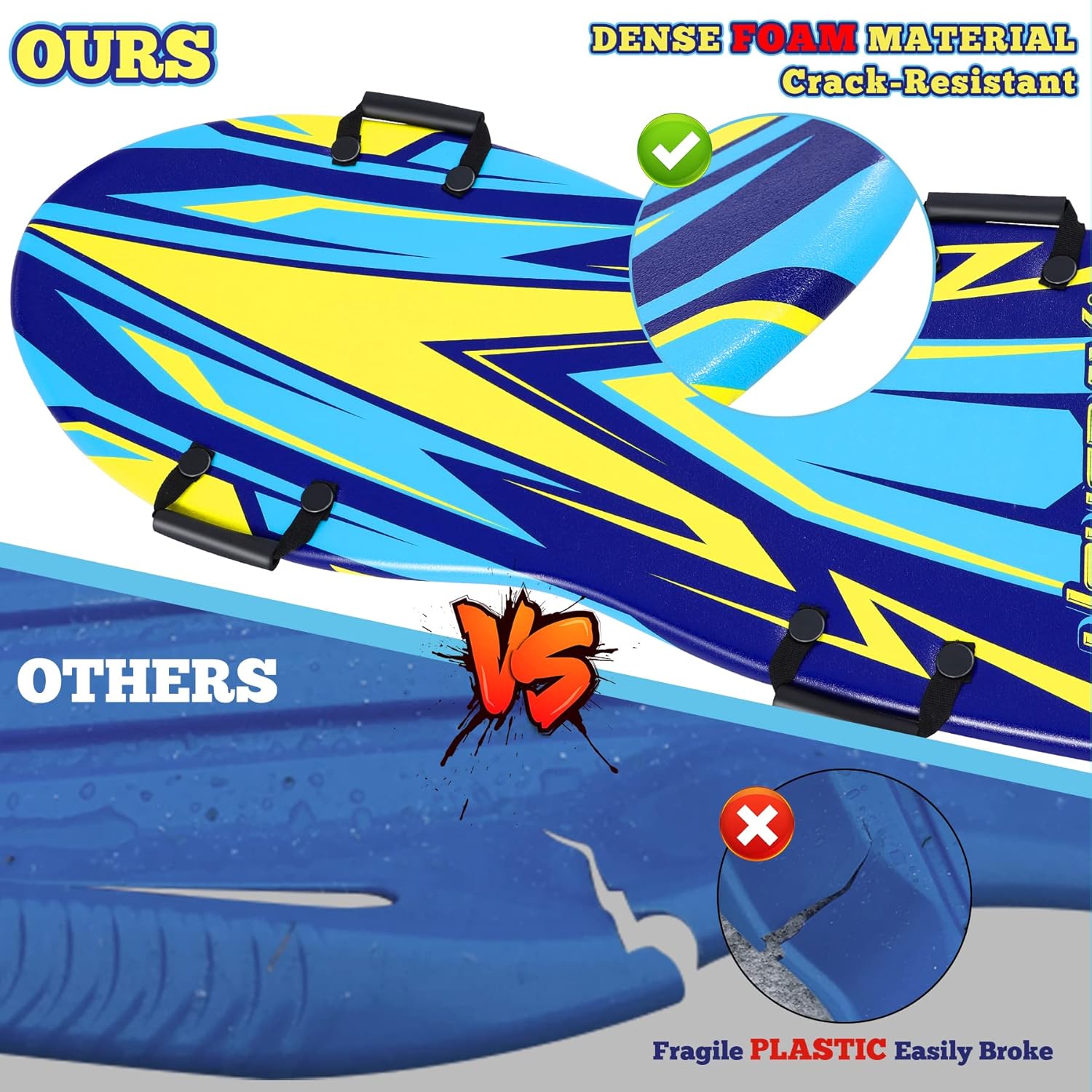 50" Snow Sled, 2 Pack Large Snow Sleds for Kids and Adult, Durable Foam Sled with Slick Bottom Jet Sled Fast Toboggan Sled Molded 4 Handles Snow Toys Saucer Sled for 2-3 Riders Winter Sledding