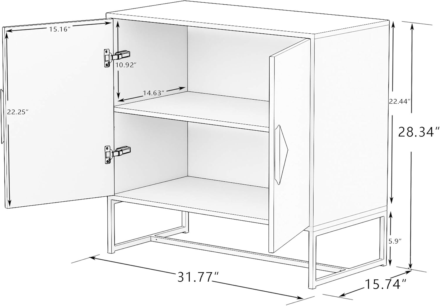 GIA Home Furniture Series Modern Solid Wood Kitchen Buffet Cabinet with 2 Doors Shape Square Handle Design,Double Storage Sideboard for Dinning,Living Room,TV Stand, 32 Inch, White