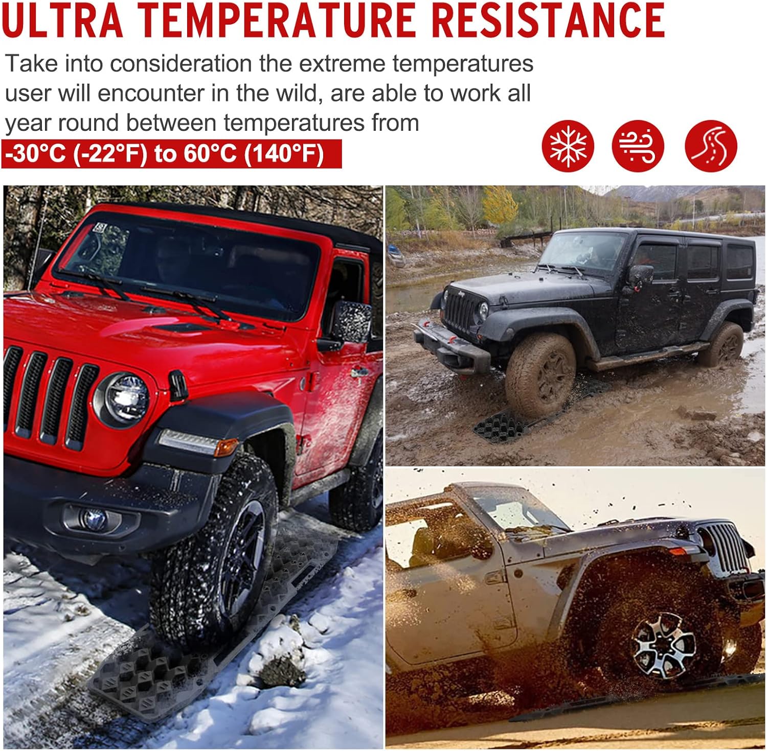 BUNKER INDUST Off-Road Traction Boards, Pair Recovery Tracks Traction Mat for 4WD Jeep Mud, Sand, Snow Traction Pads-Black Emergency Tire Traction Device