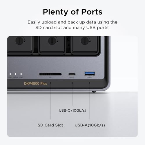 UGREEN NASync DXP4800 Plus 4-Bay Desktop NAS, Intel Pentium Gold 8505 5-Core CPU, 8GB DDR5 RAM, 128G SSD, 1 * 10GbE, 1 * 2.5GbE, 2 * M.2 NVMe Slots, 4K HDMI, Network Attached Storage (Diskless)